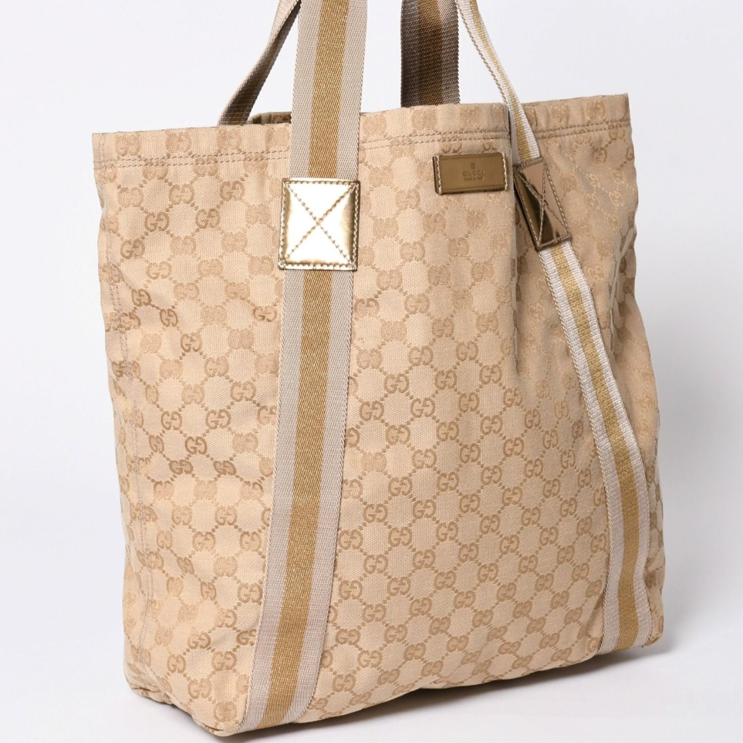 Gucci Tote Bag GG Canvas Beige Brown Gold — view 3