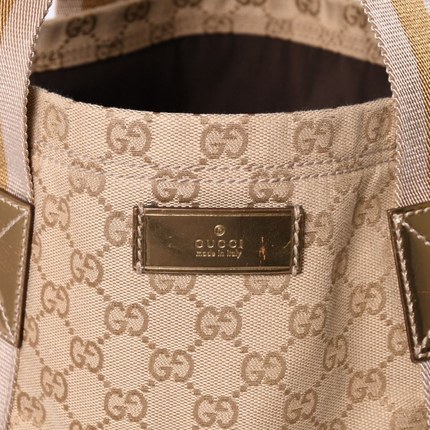 Gucci Tote Bag GG Canvas Beige Brown Gold — view 7