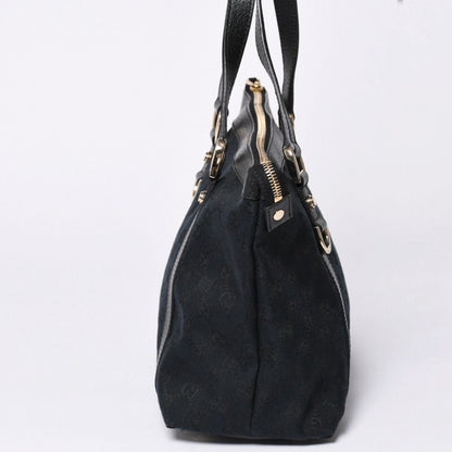 Gucci Abbey Line GG Canvas Tote Black Handbag D Ring Leather Gold — view 4