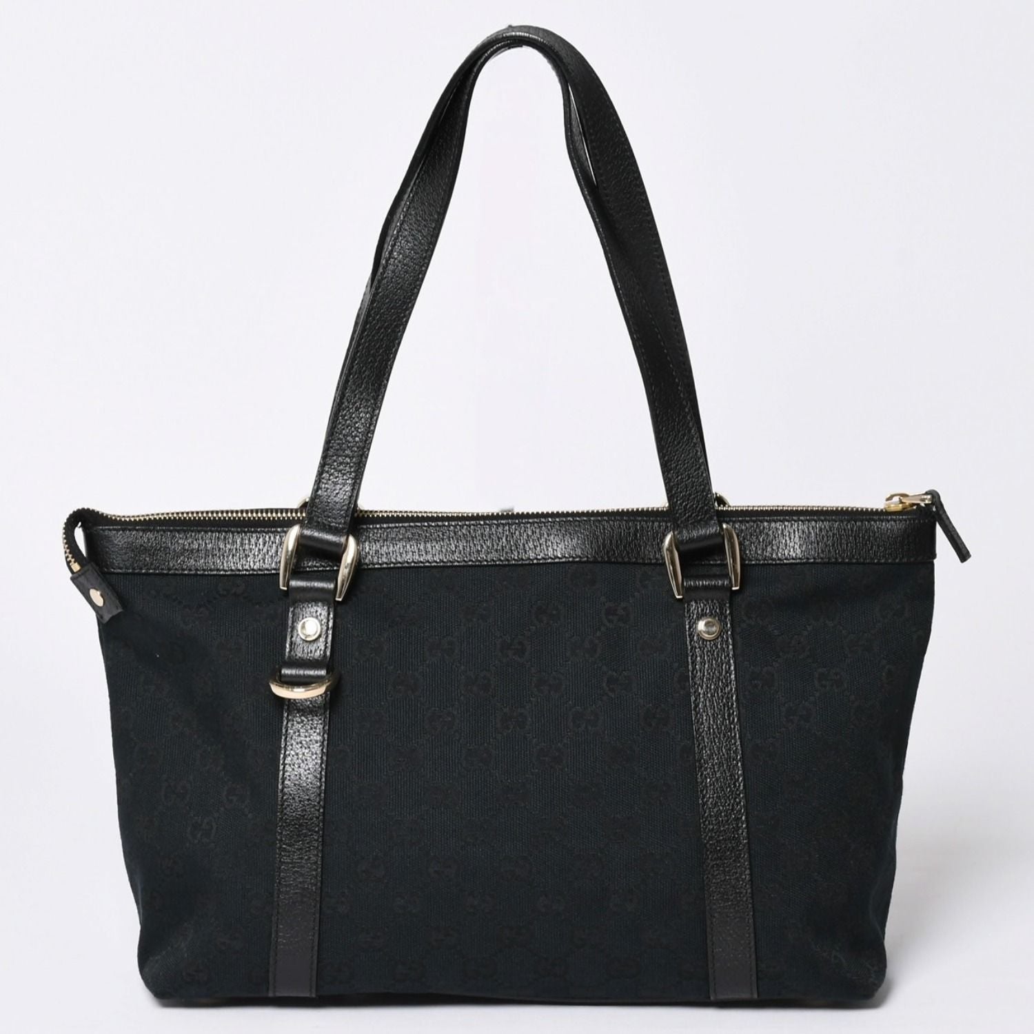 Gucci Abbey Line GG Canvas Tote Black Handbag D Ring Leather Gold — view 2