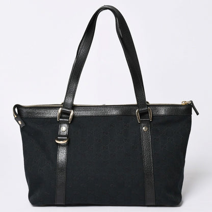 Gucci Abbey Line GG Canvas Tote Black Handbag D Ring Leather Gold — view 2