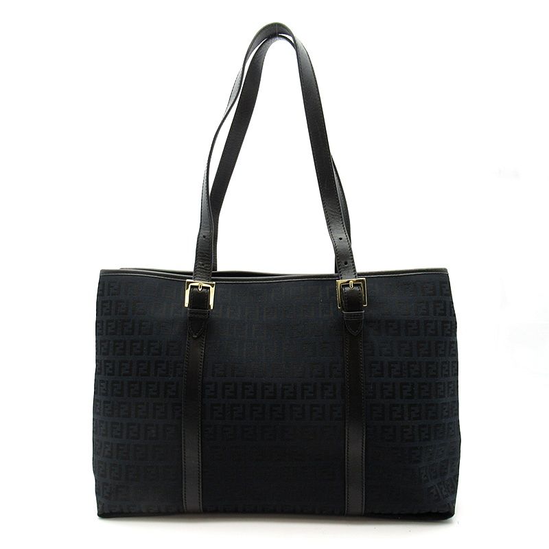 Fendi Zucchino Tote Canvas Leather Black