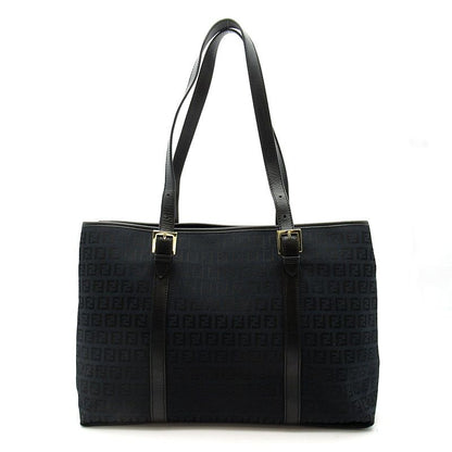 Fendi Zucchino Tote Canvas Leather Black