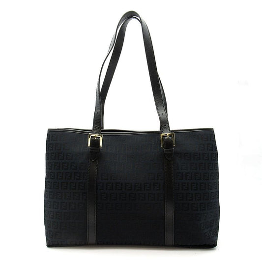 Fendi Zucchino Tote Canvas Leather Black