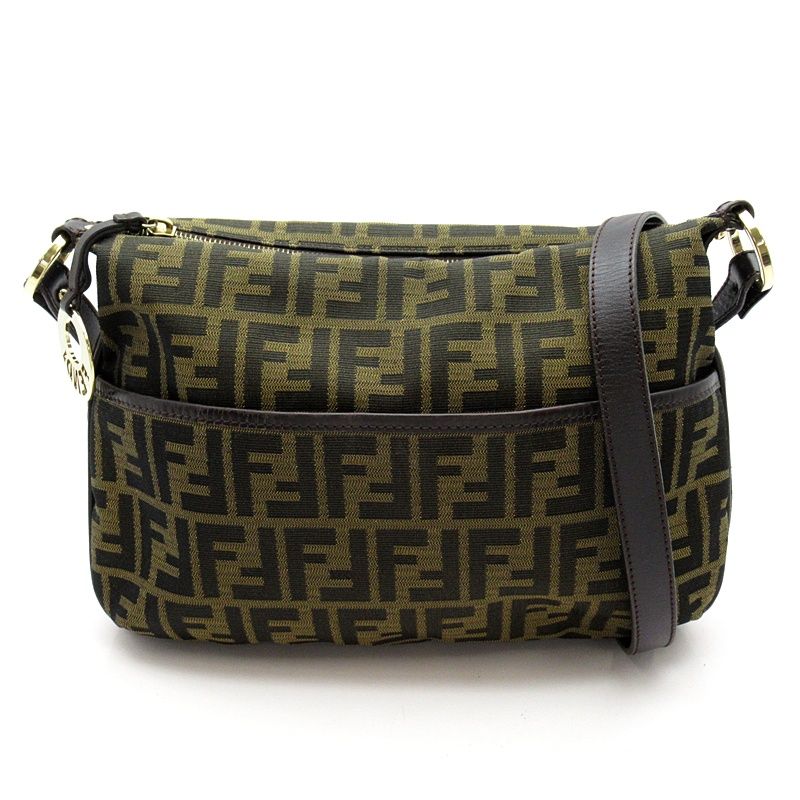 Fendi Zucca Shoulder Bag Canvas Leather Brown