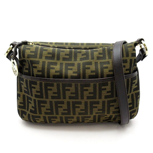 Fendi Zucca Shoulder Bag Canvas Leather Brown