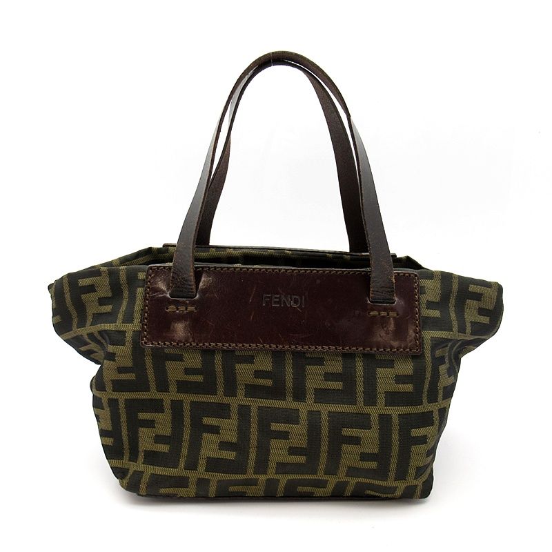 Fendi Zucca Tote Canvas Leather Handbag Brown