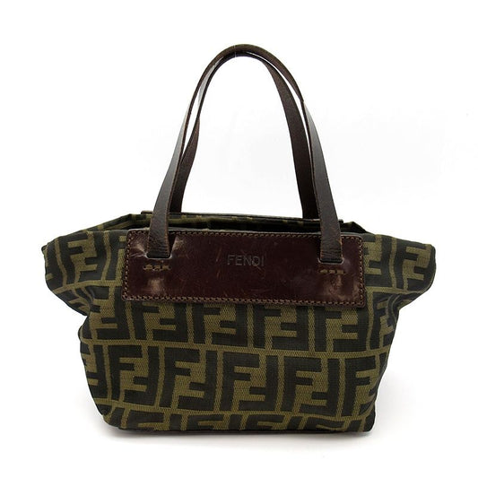 Fendi Zucca Tote Canvas Leather Handbag Brown