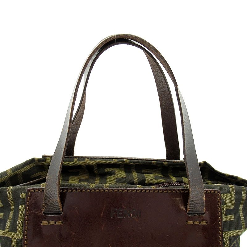 Fendi Zucca Tote Canvas Leather Handbag Brown — view 2