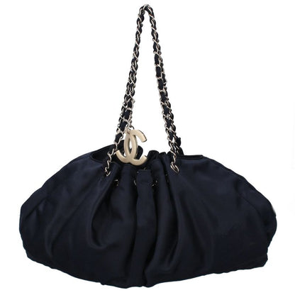 Chanel Melrose Cabas Chain Shoulder Silk Satin Bag Navy — view 3