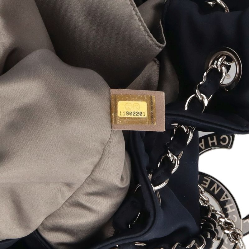 Chanel Melrose Cabas Chain Shoulder Silk Satin Bag Navy — view 8