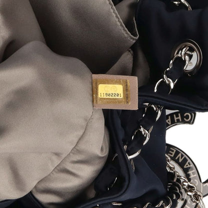 Chanel Melrose Cabas Chain Shoulder Silk Satin Bag Navy — view 8