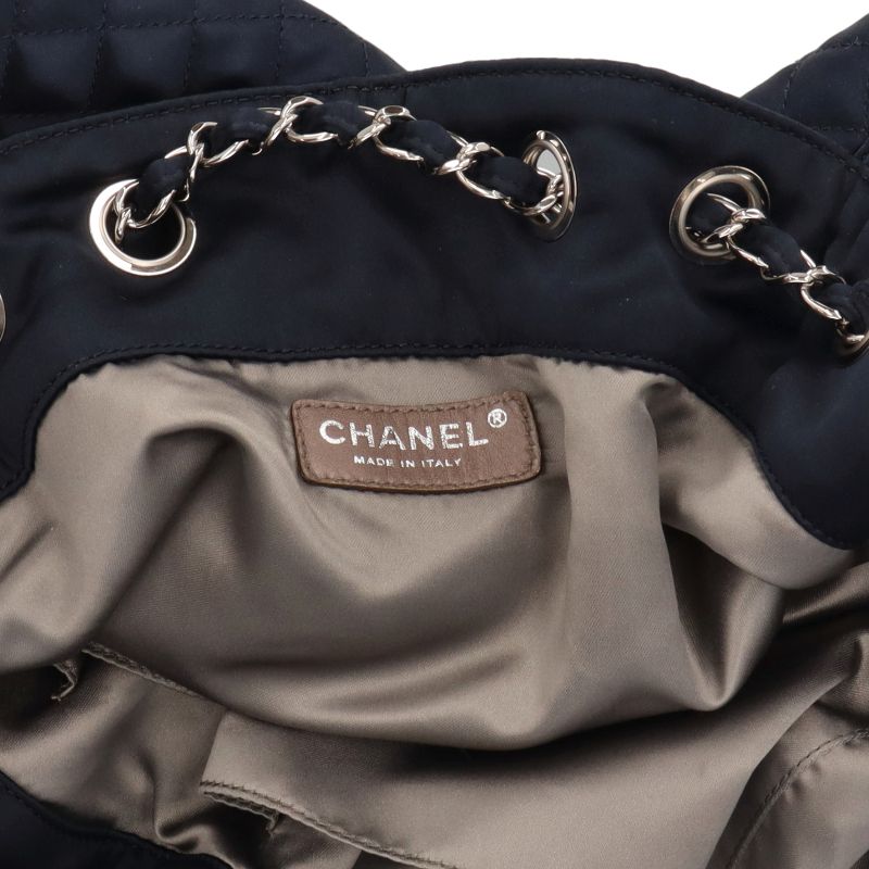 Chanel Melrose Cabas Chain Shoulder Silk Satin Bag Navy — view 7