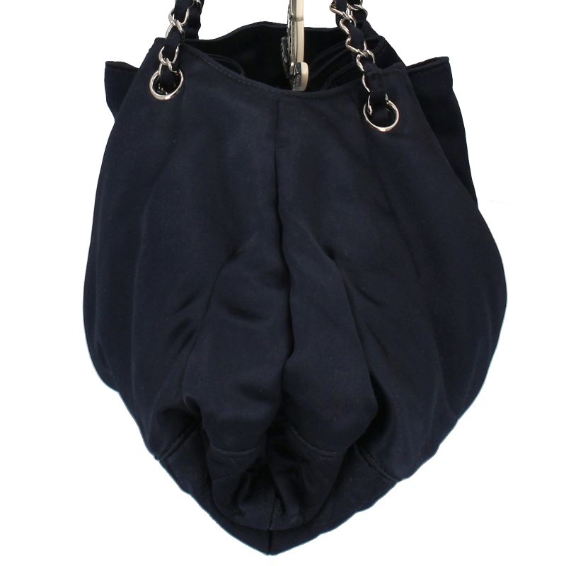 Chanel Melrose Cabas Chain Shoulder Silk Satin Bag Navy — view 2