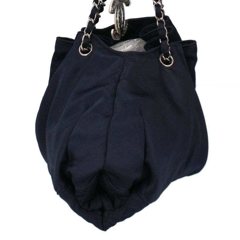 Chanel Melrose Cabas Chain Shoulder Silk Satin Bag Navy — view 4