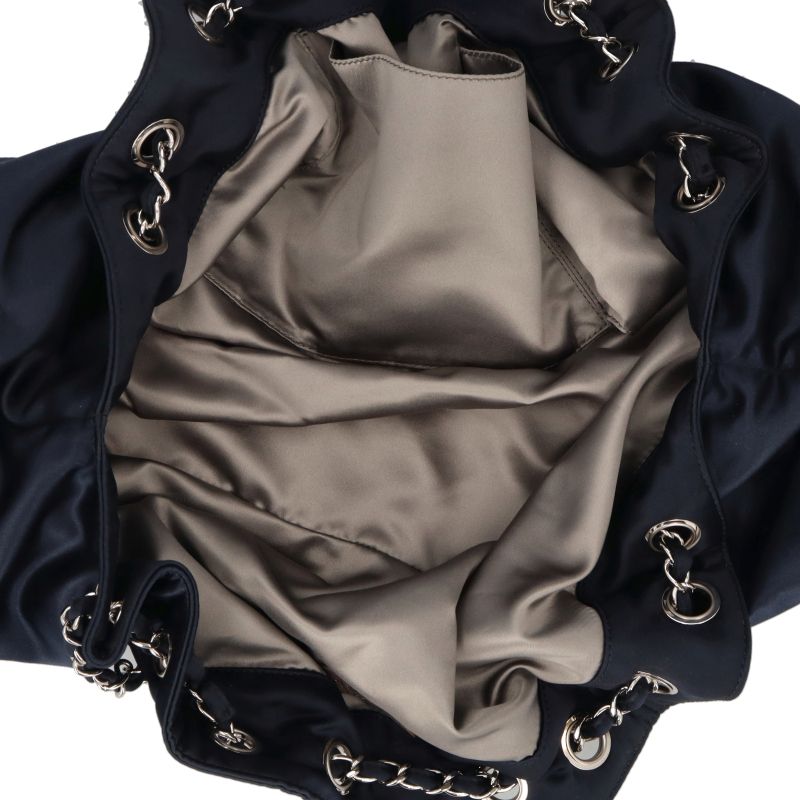 Chanel Melrose Cabas Chain Shoulder Silk Satin Bag Navy — view 6