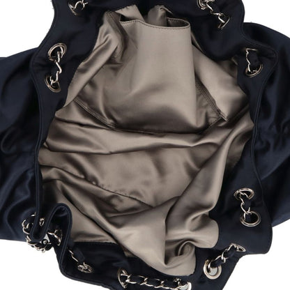Chanel Melrose Cabas Chain Shoulder Silk Satin Bag Navy — view 6