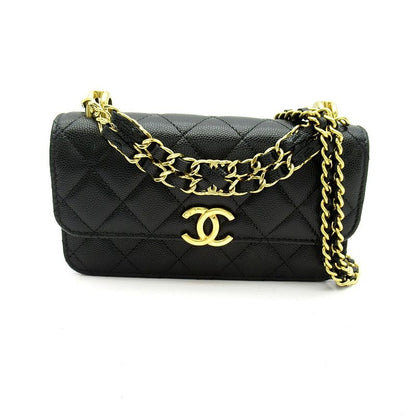 Chanel Quilted 2-Way Foncase Caviar Leather Shoulder Bag Black