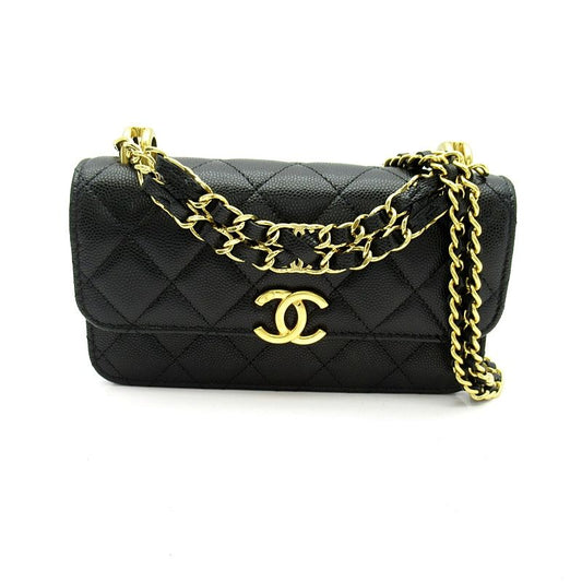 Chanel Quilted 2-Way Foncase Caviar Leather Shoulder Bag Black