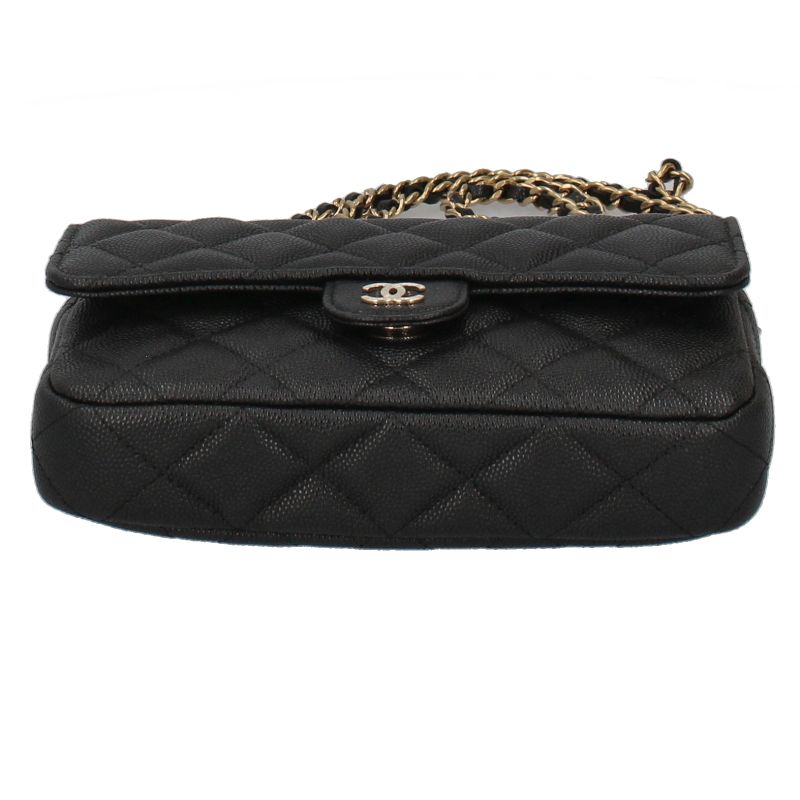Chanel Flap Phone Case Chain Wallet Caviar Leather Shoulder Bag Black — view 5