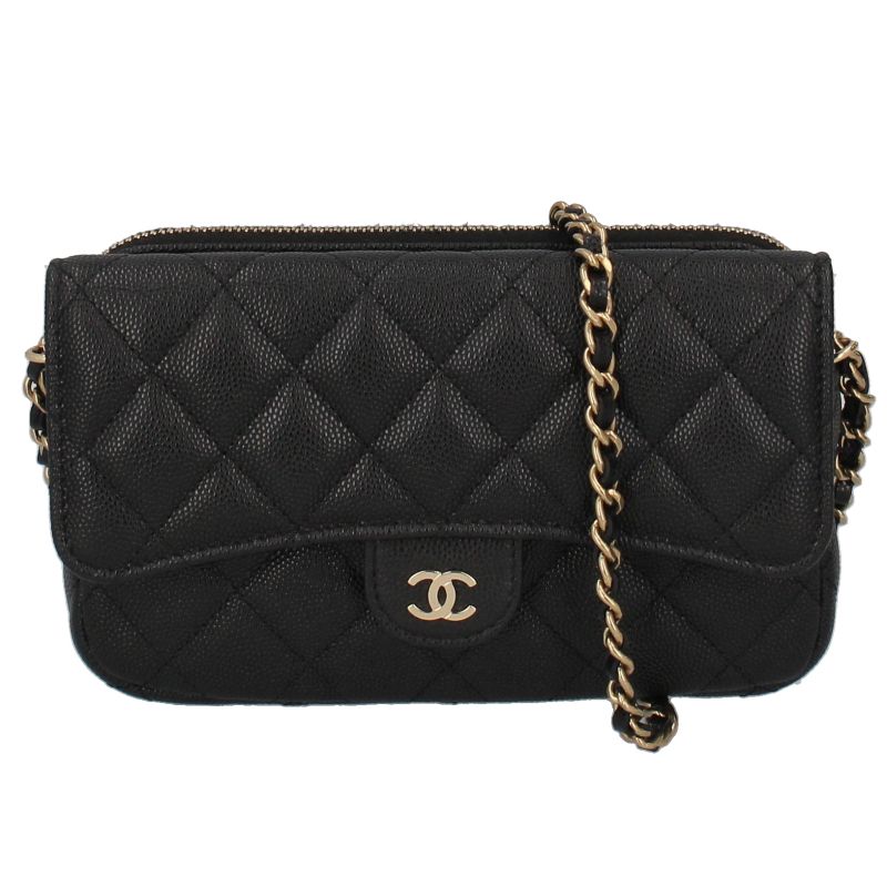 Chanel Flap Phone Case Chain Wallet Caviar Leather Shoulder Bag Black