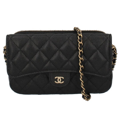 Chanel Flap Phone Case Chain Wallet Caviar Leather Shoulder Bag Black