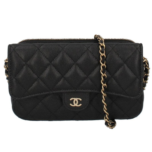 Chanel Flap Phone Case Chain Wallet Caviar Leather Shoulder Bag Black