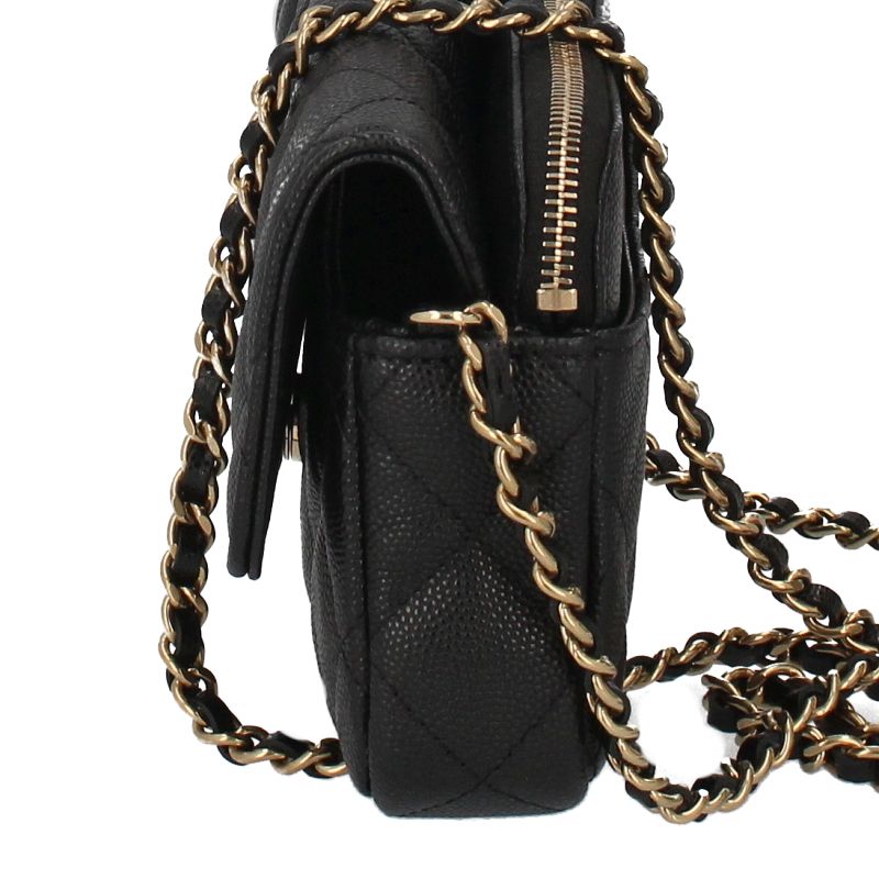 Chanel Flap Phone Case Chain Wallet Caviar Leather Shoulder Bag Black — view 2