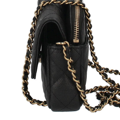 Chanel Flap Phone Case Chain Wallet Caviar Leather Shoulder Bag Black — view 2