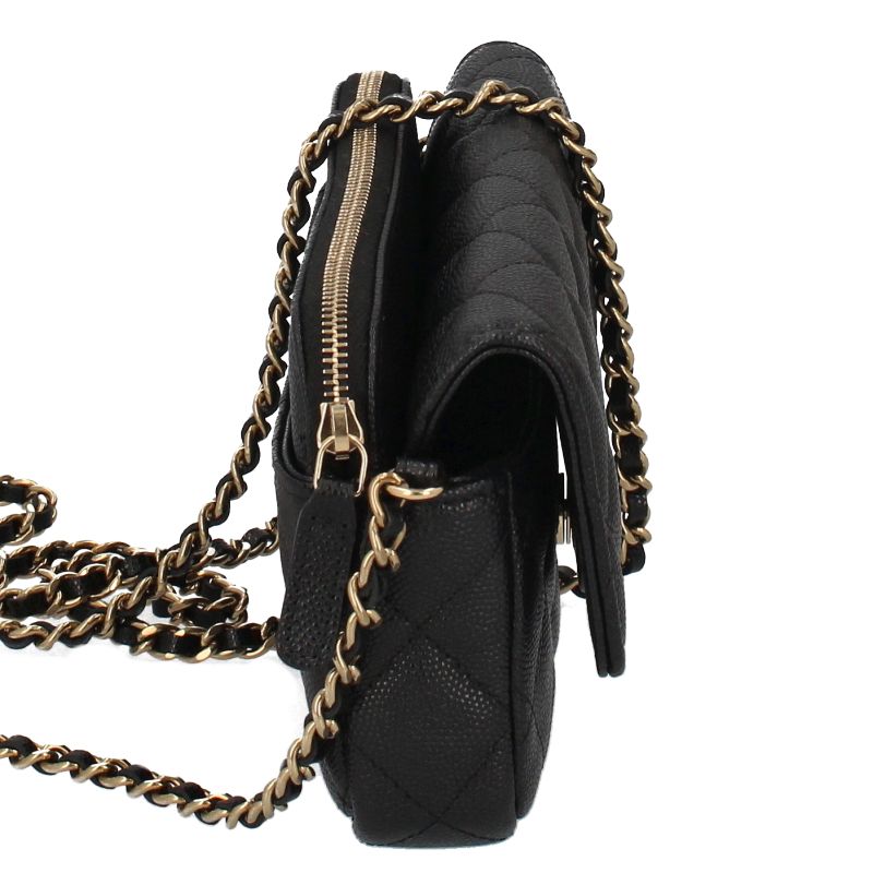 Chanel Flap Phone Case Chain Wallet Caviar Leather Shoulder Bag Black — view 4