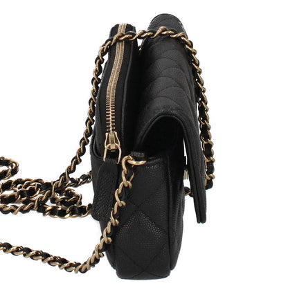 Chanel Flap Phone Case Chain Wallet Caviar Leather Shoulder Bag Black — view 4