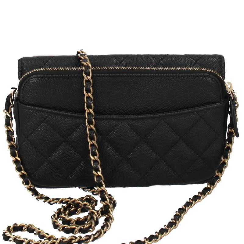 Chanel Flap Phone Case Chain Wallet Caviar Leather Shoulder Bag Black — view 3