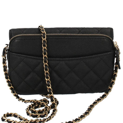 Chanel Flap Phone Case Chain Wallet Caviar Leather Shoulder Bag Black — view 3