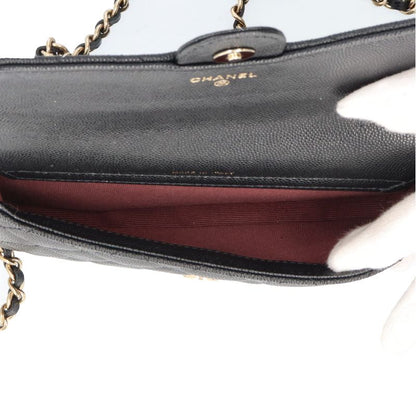 Chanel Flap Phone Case Chain Wallet Caviar Leather Shoulder Bag Black — view 6