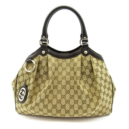 Gucci Ski Handbag GG Canvas Leather Brown