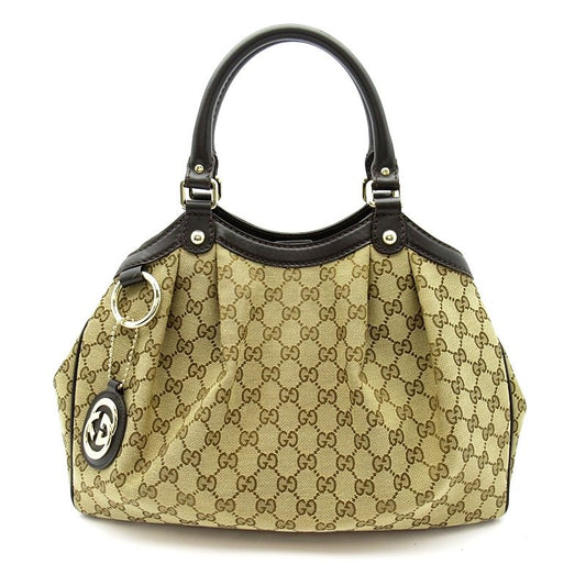 Gucci Ski Handbag GG Canvas Leather Brown