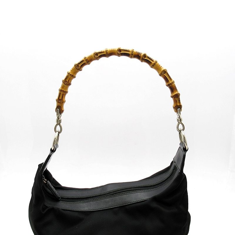 Gucci Bambu Handbag Nylon Leather Black — view 2