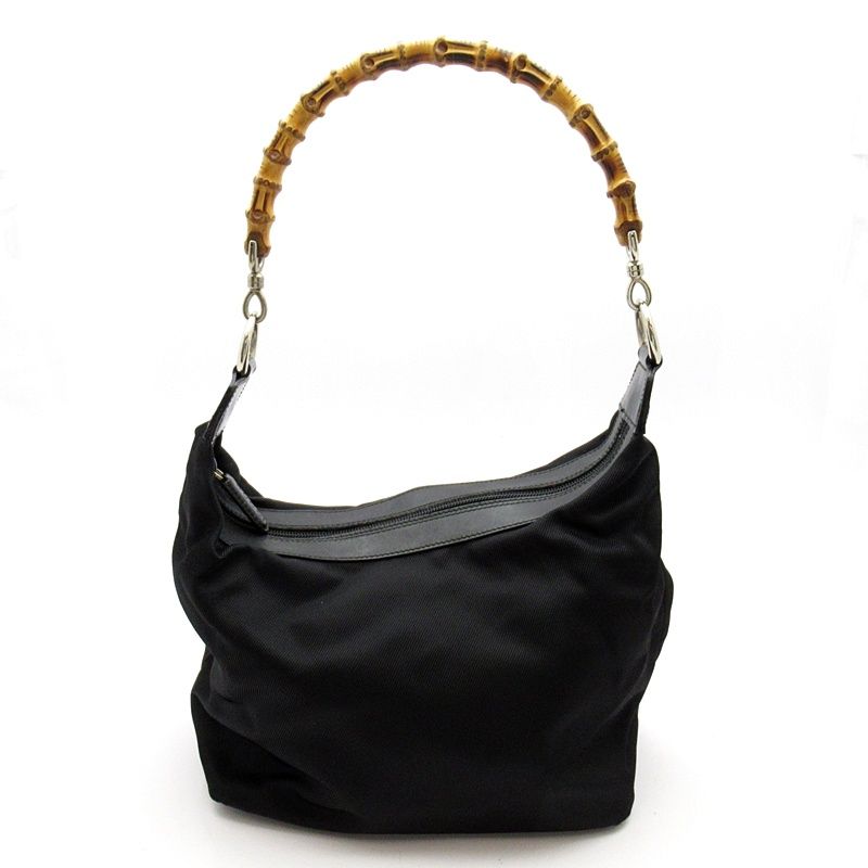 Gucci Bambu Handbag Nylon Leather Black