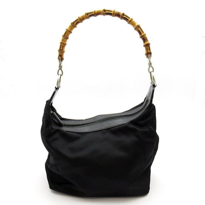 Gucci Bambu Handbag Nylon Leather Black