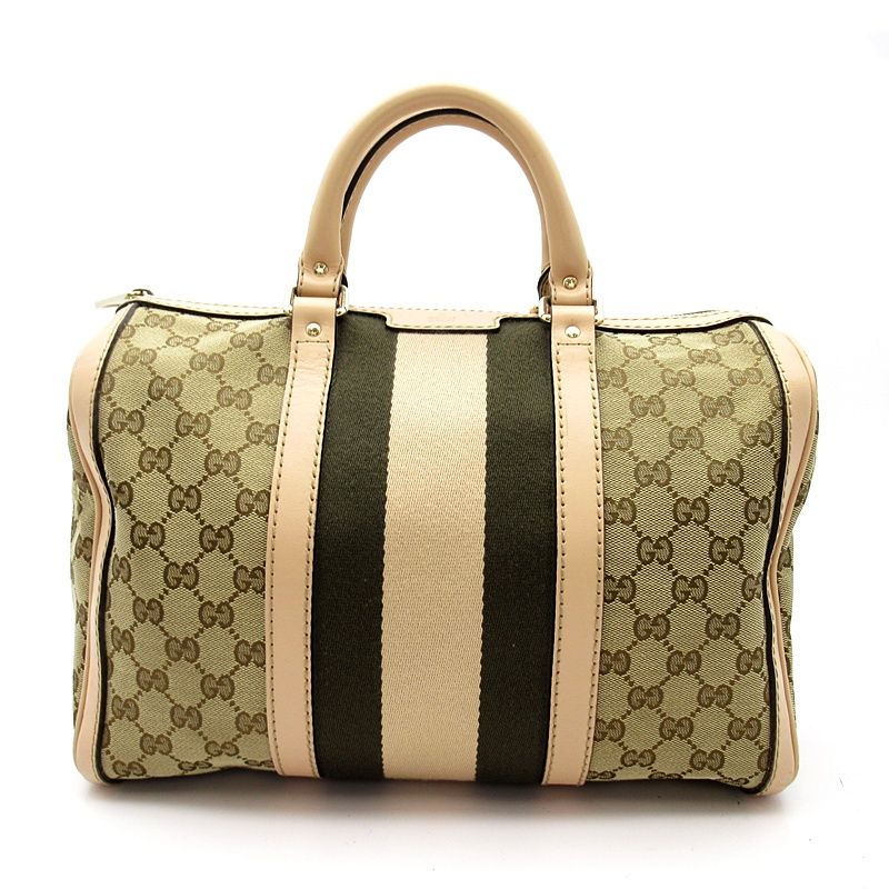 Gucci 2-Way Mini Boston Bag GG Canvas Leather Beige