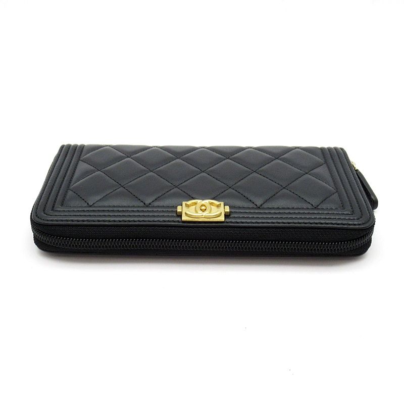 Chanel Boy Full Zipper Wallet Lambskin Black — view 3