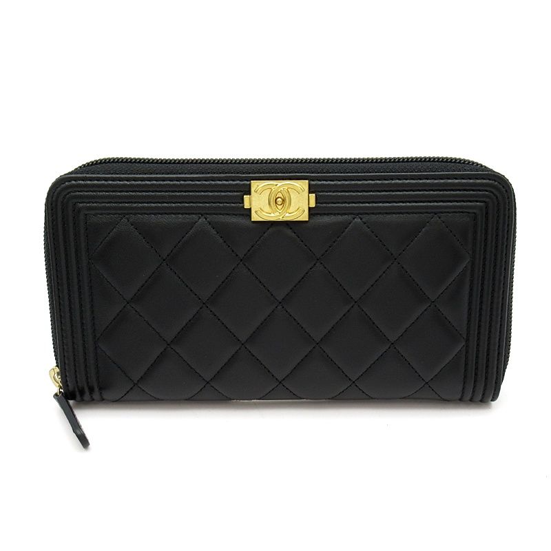 Chanel Boy Full Zipper Wallet Lambskin Black