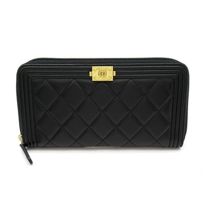Chanel Boy Full Zipper Wallet Lambskin Black