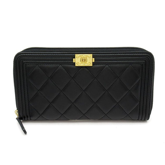 Chanel Boy Full Zipper Wallet Lambskin Black