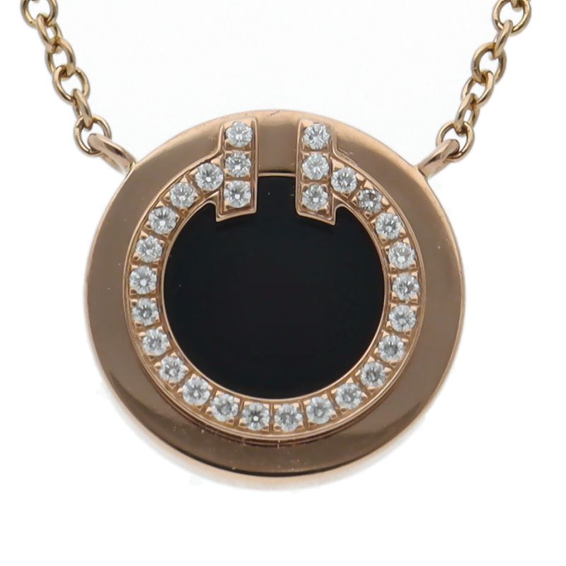 Tiffany & Co Diamond Onyx Circle Necklace 18k Pink Gold