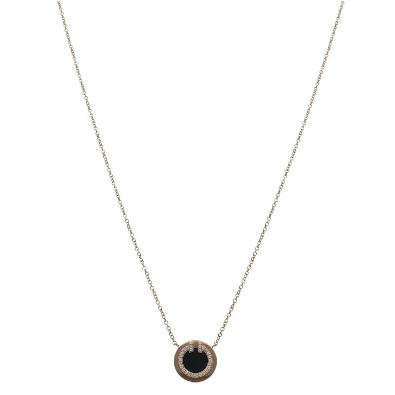 Tiffany & Co Diamond Onyx Circle Necklace 18k Pink Gold — view 2