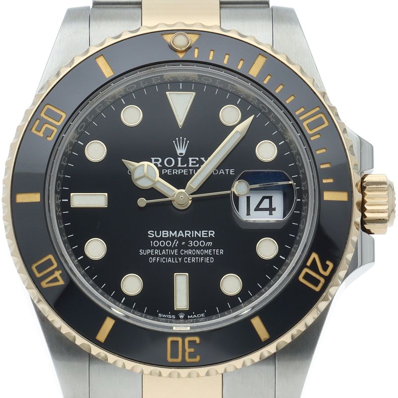 Rolex Submariner Date Watch 18k Yellow Gold SS Black Polished