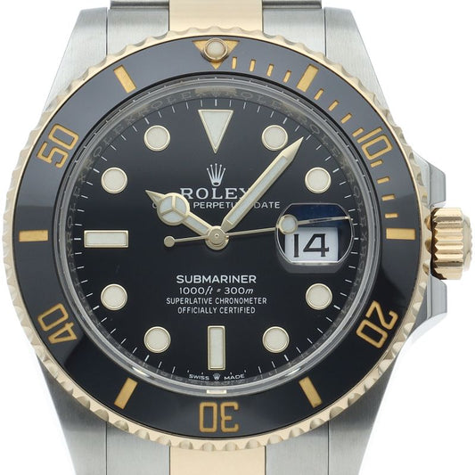 Rolex Submariner Date Watch 18k Yellow Gold SS Black Polished