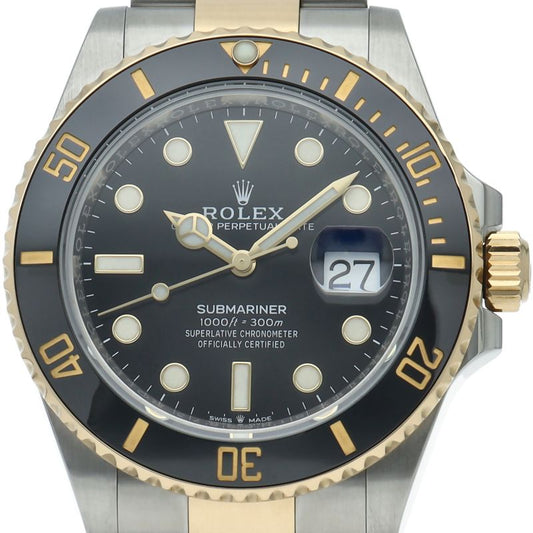 Rolex Submariner Date Watch 18k Yellow Gold SS Black Polished