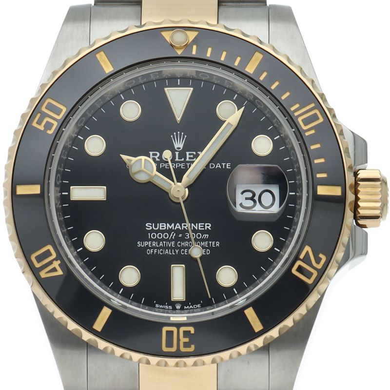 Rolex Submariner Date Watch 18k Yellow Gold SS Black Polished